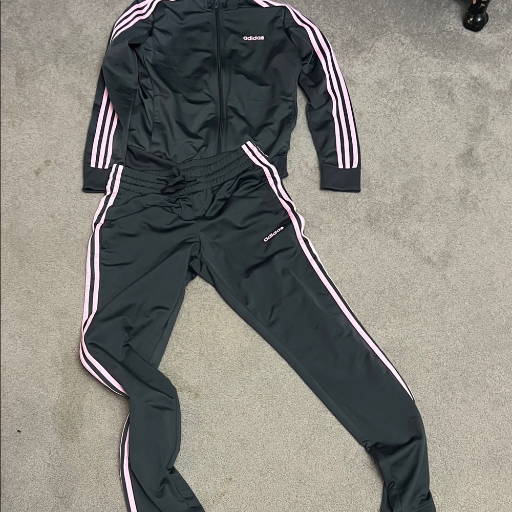 Adidas dark grey Tracksuit with Pink Accents